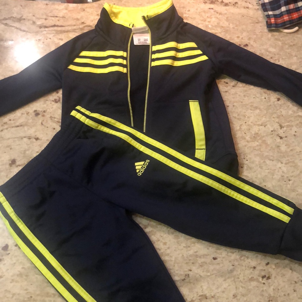 Navy and Bright Yellow Adidas Track Suit